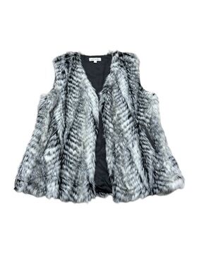 Via Spiga Black White Faux Fur Vest Women’s Size L